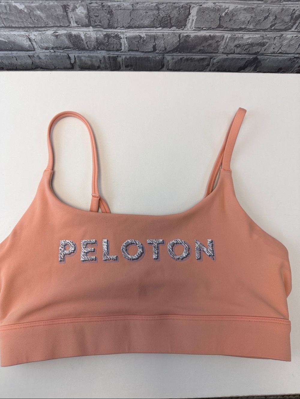Peloton Peach Pink Strappy Logo Sports Bra